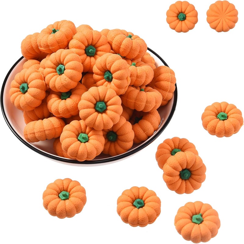 DOMG 40Pcs Halloween Pumpkin Erasers for Kids Bulk, 3D Mini Pumpkin Pencil Erasers Bulk for Classroom Prizes Party Favors Goody Bag Filler Gifts - Image 1